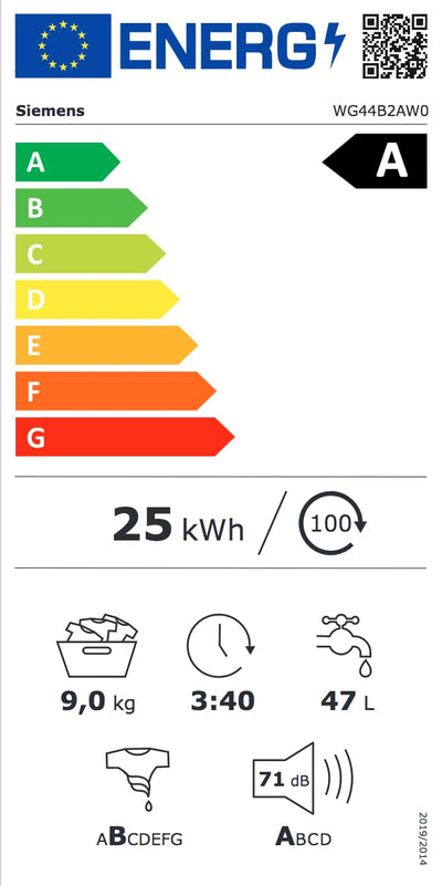 Siemens iQ700, WG44B2AW0, Smarte Waschmaschine 9 kg, Frontlader, 1400 UpM, speedPack XL, Antiflecken-System, i-Dos mit Waschmittel-Scan, smartFinish, Mini Load für Einzelteile, schonende Wäschepflege
