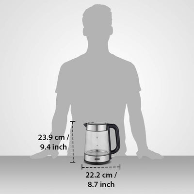 ANSIO Wasserkocher Edelstahl,1,7 Liter, 2200 watts Wasserkocher mit Herausnehmbarer Kalkfilter, Abschaltautomatik, Schnellkochfunktion Wasserstandsanzeige beleuchtet BPA Frei (Klar Glas)