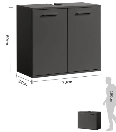 mokebo® Waschbeckenunterschrank in Anthrazit-Schwarz 'Der Waschbär', Waschtischunterschrank oder Unterschrank fürs Waschbecken im Badezimmer, auch als Badezimmerschrank o. Badschrank 60x70x34 (HxBxT)