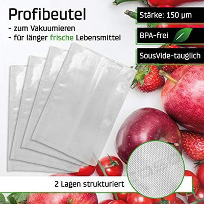 CASO Profi- Folienrollen 25x600 cm / 2 Rollen, für alle Vakuumierer, BPA-frei, sehr stark & reißfest ca. 150µm, aromadicht, kochfest, Sous Vide, wiederverwendbar, inkl. Food Manager Sticker