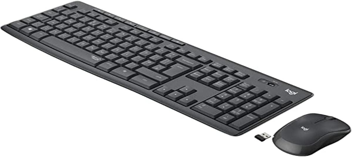 Logitech MK295 kabelloses Tastatur-Maus-Set mit SilentTouch-Technologie, Shortcut-Tasten, optischer Spurführung, Nano USB-Empfänger, verzögerungsfreier Drahtlosverbindung, NLB AZERTY-Layout - Graphit