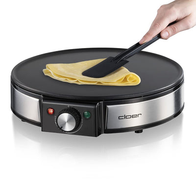 Cloer 6630 Crêpes-Maker, für süße oder herzhafte Crepes mit 30 cm Ø, 1200 W, Antihaftbeschichtung, inkl. Teigverteiler aus Holz und Wender, schwarz