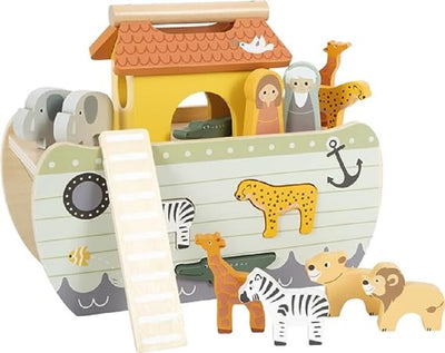 small foot Steckspiel Arche Noah „Safari“, Motorikspielzeug aus Holz mit 15 Tierfiguren, Taufgeschenke für Mädchen und Jungen, für Kinder ab 12 Monaten, 12456