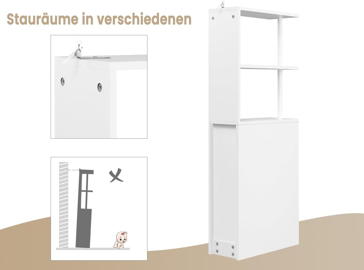 EUGAD Nischenschrank Badezimmer, mit Schublade auf Rollen, offenen Ablagen, Badschrank Badezimmerschrank schmal, Seitenschrank Küchenschrank Mehrzweckschrank, Weiß, 19x113x45 cm (BxHxT)