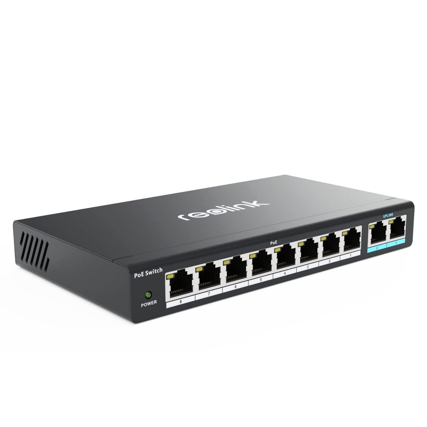 Reolink 8 Ports PoE-Switch, mit 2 Gigabit-Uplink-Ports, bis zu 120W Gesamtleistung für alle PoE-Ports, Netzwerk Switch ideal für Reolink NVR und PoE-IP-Kameras, IEEE802.3af/at, Unmanaged, RLA-PS1