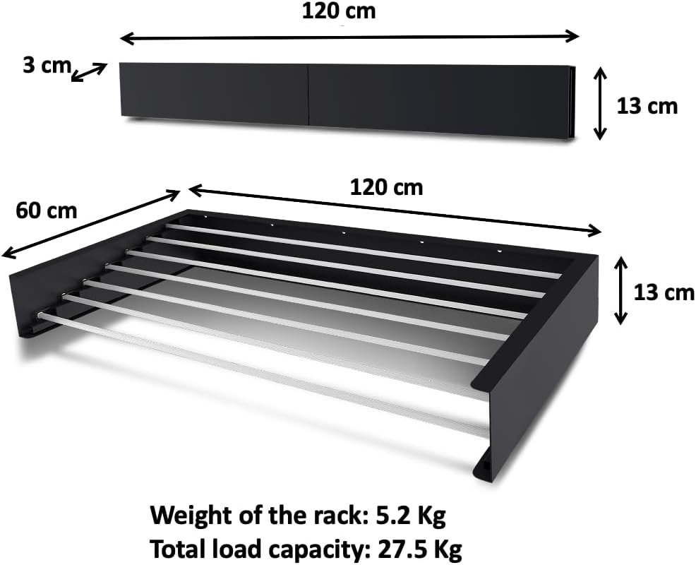 Step Up Wäscheständer - wandmontiert - ausziehbar - Wäscheständer klappbar, faltbar für drinnen oder draußen - platzsparendes, kompaktes Design, 30 kg Tragkraft, 8.4 m Leitung (120 cm - weiß)