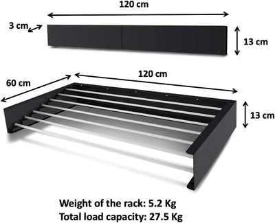 Step Up Wäscheständer - wandmontiert - ausziehbar - Wäscheständer klappbar, faltbar für drinnen oder draußen - platzsparendes, kompaktes Design, 30 kg Tragkraft, 8.4 m Leitung (120 cm - weiß)