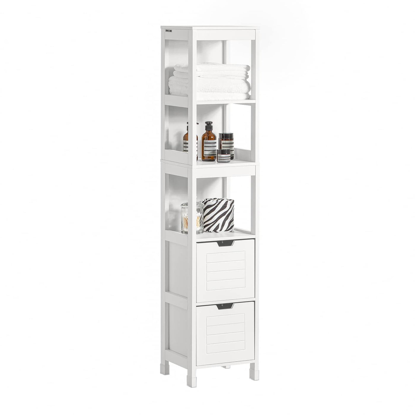 SoBuy FRG126-W Hochschrank für Bad Badmöbel Badezimmer Badregal mit Fußpolster weiß BHT ca. 30x144x30cm