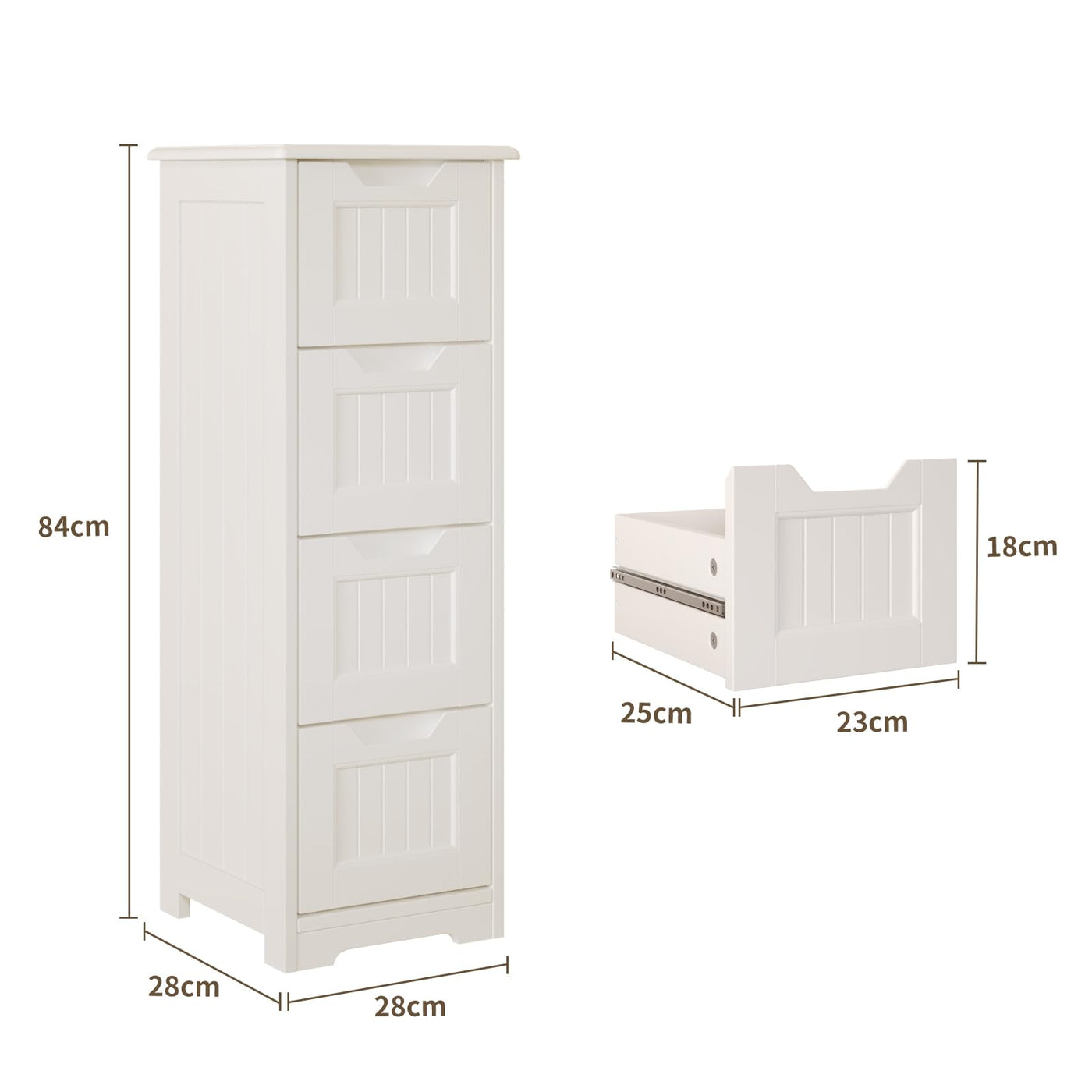 Bealife Badschrank Schubladenkommode Beistellschrank mit 4 Schubladen Geeignet für Badezimmer Schlafzimmer Küche Flur Weiß