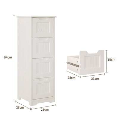 Bealife Badschrank Schubladenkommode Beistellschrank mit 4 Schubladen Geeignet für Badezimmer Schlafzimmer Küche Flur Weiß