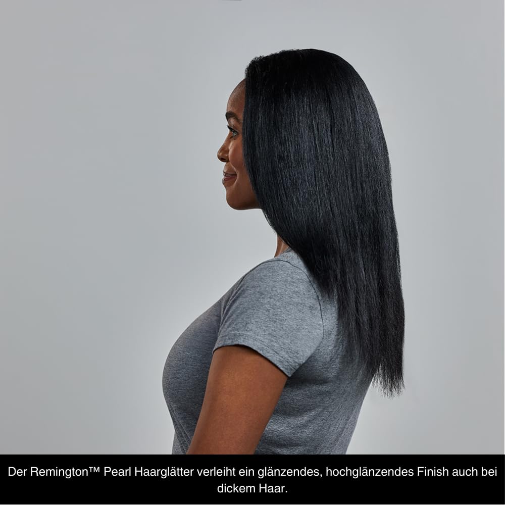 Remington Glätteisen [Testsieger] Pearl (hochwertige Keramikbeschichtung mit echten Perlen für eine gleichmäßige Wärmeverteilung) LCD-Display, 150-235°C, inkl. Aufbewahrungstasche, Haarglätter S9501