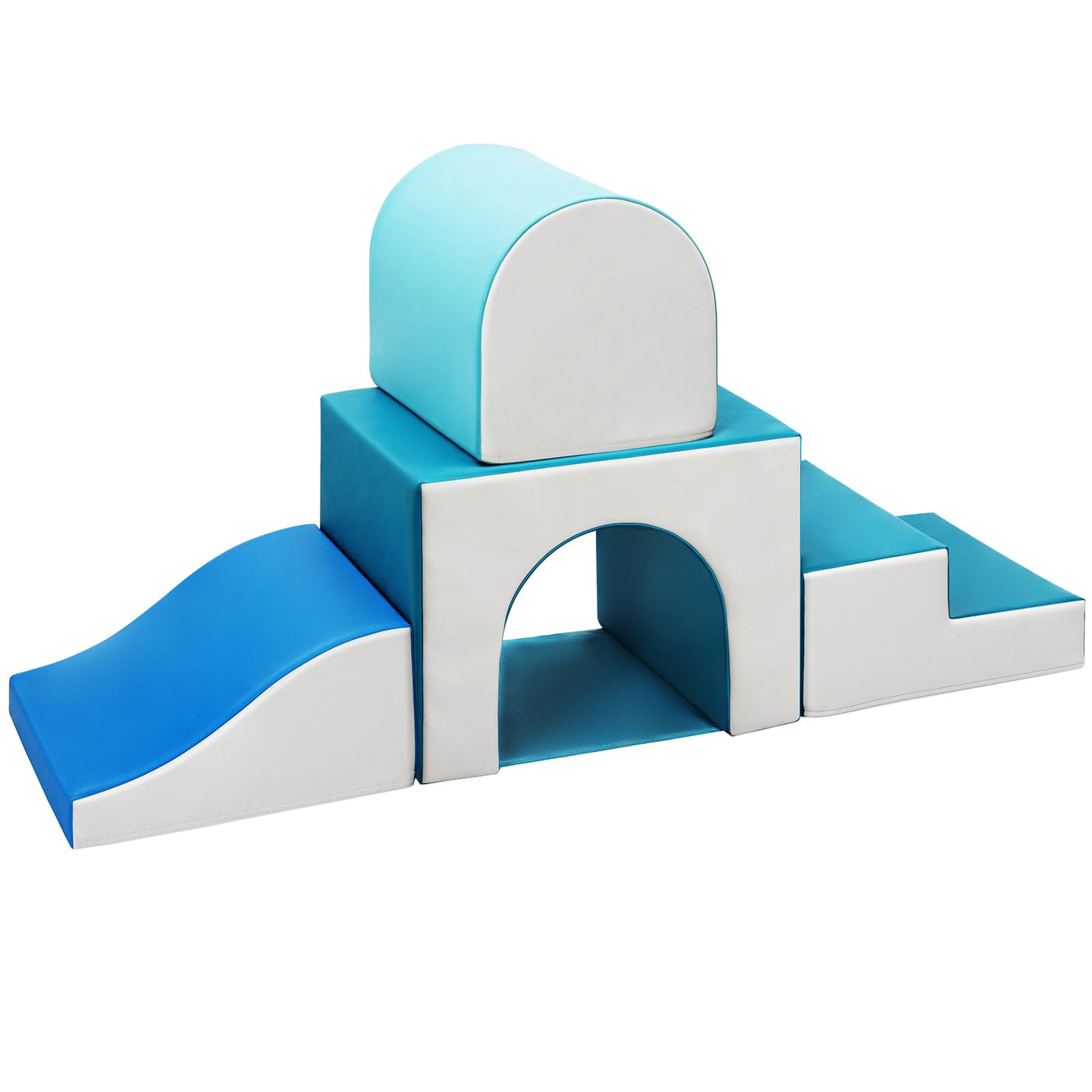 SweHouse Schaumstoff Bausteine Kinder Klettern: 4 PU-Leder Indoor Softbausteine Spielbausteine - Weiche Bausteine Baby Montessori Kletterspielzeug mit Ellipsenbogen(Modern)