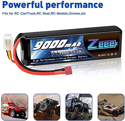 Zeee 3S Lipo Akku 11,1V 9000mAh 100C RC Batterie mit T Stecker für RC Car RC Truck RC Auto Boot LKW Truggy RC Hobby