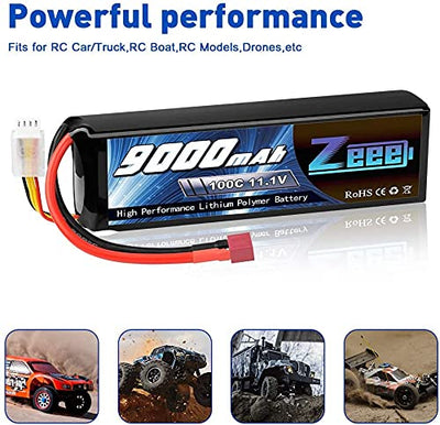 Zeee 3S Lipo Akku 11,1V 9000mAh 100C RC Batterie mit T Stecker für RC Car RC Truck RC Auto Boot LKW Truggy RC Hobby