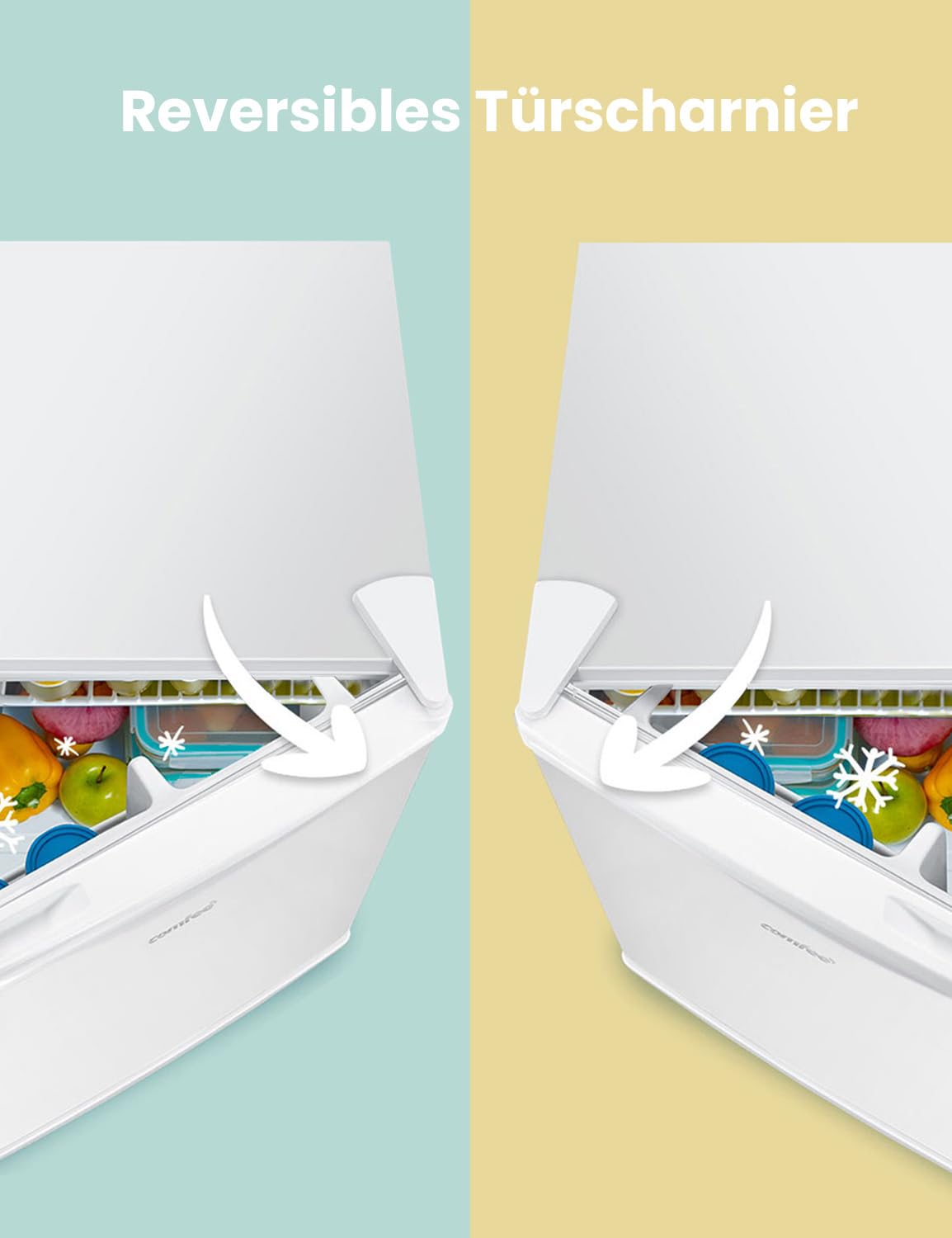 Comfee RCD50WH2(E) Mini Kühlschrank / 43L Kühlbox mit Eisfach/Kühlschrank Klein für Zimmer & Büro/Schnelle Kühlung in der Chiller Box/Temperaturregelung/Verstellbare Füße / 80 kWh/Jahr/Weiß