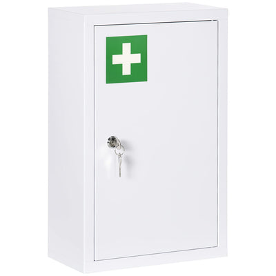 kleankin Medizinschrank, Medikamentenschrank mit 3 Schichten, 2 Schlüsseln, Apothekerschrank, abschließbarer Arzneischrank mit Wand-Medizinbox, Stahl, Weiß, 30 x 14 x 46 cm