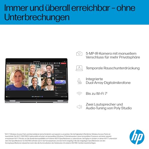 HP OmniBook X Flip 2in1 Next Gen AI Laptop| AMD Ryzen AI 7 350 (8C) | dedizierte NPU für KI | 50 NPU Tops | Copilot+ PC | 14" 3K 2880x1800 OLED-Touchscreen | 16GB | 1TB SSD | Win11 | QWERTZ | Silber