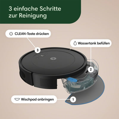 iRobot Roomba Combo Essential Saug- und Wischroboter (Y0110), leistungsstarkes Saugen und Wischen, 3 Saugstufen, Spot-Cleaning, steuerbar über App, Tasten oder Sprache, Scharwz