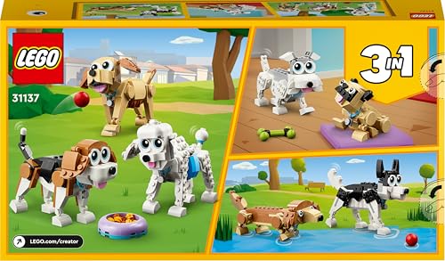 LEGO 31137 Creator 3in1 Niedliche Hunde Set mit Dackel-, Mops-, Pudel-Tierfiguren und mehr, Spielzeug für Kinder ab 7 Jahren, Geschenk für Hundeliebhaber
