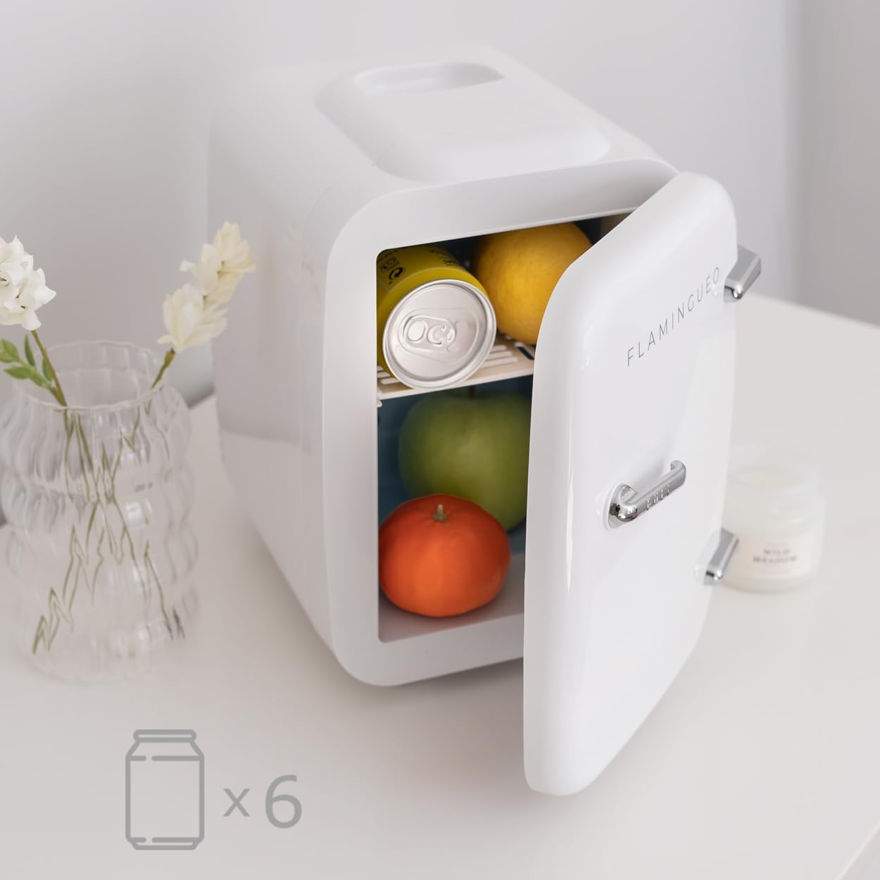 Flamingueo Mini Kühlschrank - Kühlschrank Klein 4L, 12V/220V, Mini Fridge, Skincare, Funktion Kühlen und Heizen, Tischkühlschrank, Kosmetik Kühlschrank