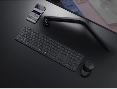 Rapoo 9850M kabelloses Tastatur-Maus Set Wireless Deskset 1600 DPI Sensor wiederaufladbarer Akku flaches Aluminium Design DE-Layout QWERTZ PC & Mac - dunkelgrau