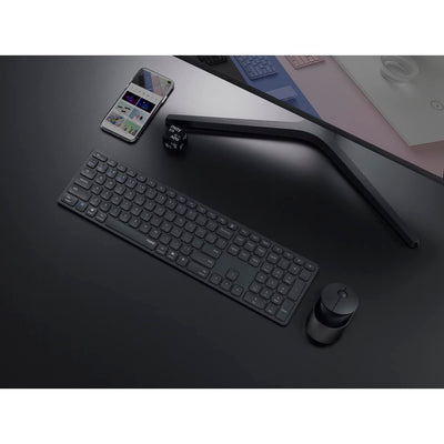 Rapoo 9850M kabelloses Tastatur-Maus Set Wireless Deskset 1600 DPI Sensor wiederaufladbarer Akku flaches Aluminium Design DE-Layout QWERTZ PC & Mac - dunkelgrau