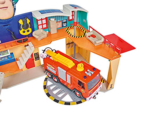 Simba 109252577 - Feuerwehrmann Sam Mega Feuerwehrstation XXL große Feuerwehrwache inklusive Sam Spielfigur, mit Licht, Sound und Funkgerät, für Kinder ab 3 Jahren[Exklusiv bei Amazon]