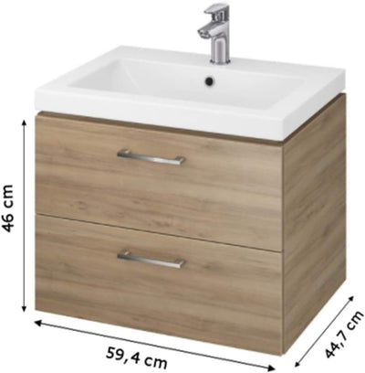 VBChome Waschtischunterschrank 60 cm Waschbecken mit Unterschrank 2 Schubladen Nussbaum Badmöbel weiß Hochglanz Badezimmermöbel hängend