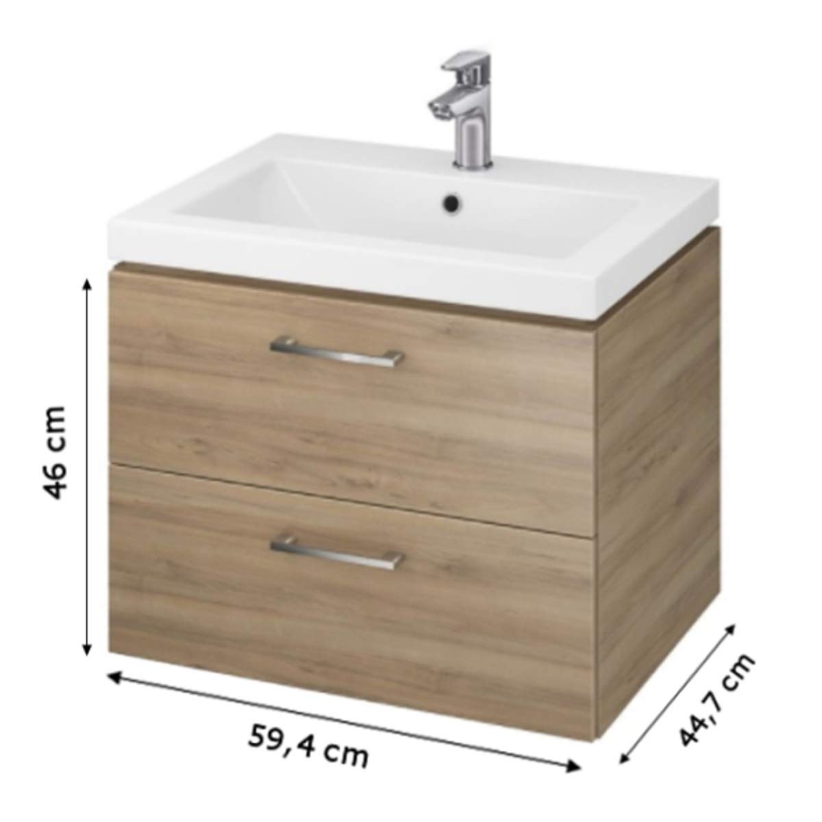VBChome Waschtischunterschrank 60 cm Waschbecken mit Unterschrank 2 Schubladen Nussbaum Badmöbel weiß Hochglanz Badezimmermöbel hängend
