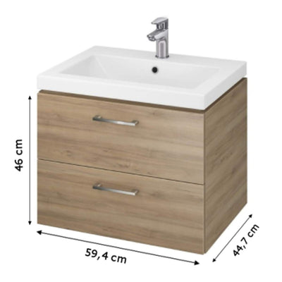 VBChome Waschtischunterschrank 60 cm Waschbecken mit Unterschrank 2 Schubladen Nussbaum Badmöbel weiß Hochglanz Badezimmermöbel hängend