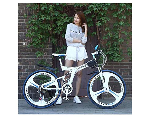 Wmmner Mountainbike, 21 Gänge, Unisex, Doppelfederung, Karbonstahl, 61 cm (24 Zoll), 66 cm (26 Zoll), Integralrad, Weiß, 27 Geschwindigkeit