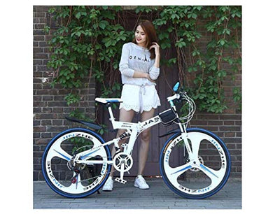 Wmmner Mountainbike, 21 Gänge, Unisex, Doppelfederung, Karbonstahl, 61 cm (24 Zoll), 66 cm (26 Zoll), Integralrad, Weiß, 27 Geschwindigkeit