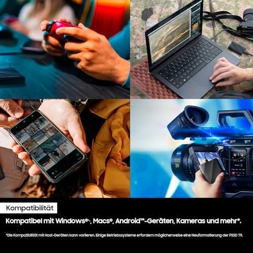 Samsung Portable SSD T9, 2 TB, 2.000 MB/s Lesen, 2.000 MB/s Schreiben, USB 3.2 Gen.2x2, Externe Festplatte für professionelle Anwender, Kompatibel mit Mac, PC, Smartphone und 12K Kameras, MU-PG2T0B/EU