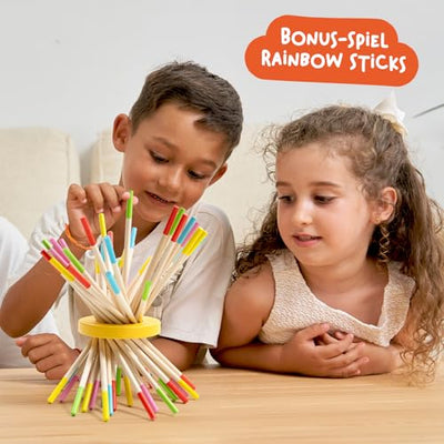 Nene Toys BEEFALL Groß, 4-in-1 Lernspiel mit Bienen, Montessori Spielzeug ab 3 Jahren mit bunten Stäben, Würfeln & Karten - Holzspiel für Jungen & Mädchen 3-9 Jahre - Pädagogisches Familienspiel