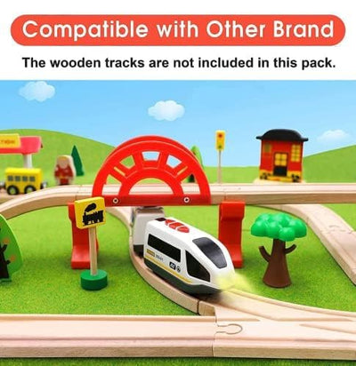 TOPLIVING Motorisierter Zug für Holzschienen, Ferngesteuerter Zug mit magnetischer Verbindung, batteriebetriebener Lokomotivzug für Kleinkinder, kompatibel mit Thomas, Brio, Chuggington