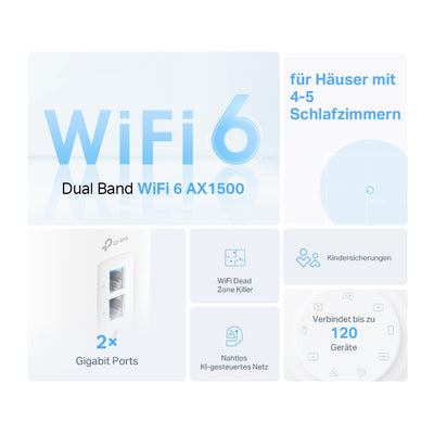TP-Link Deco X1500 Mesh WLAN Set (3 Pack), 𝐖𝐢-𝐅𝐢 𝟔 AX1500 Dual Band Router & Repeater, 2X Gigabit Ports für Jede Einheit, für Häuser mit 4-5 Schlafzimmern, Umfassender Jugendschutz, WPA3