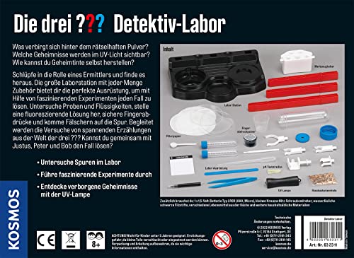 Die drei ??? Detektiv-Labor von KOSMOS, Untersuche Spuren und löse Geheimnisse, Laborstation zum Experimentieren mit viel Zubehör, Detektiv Spielzeug Set für Kinder ab 8 Jahren