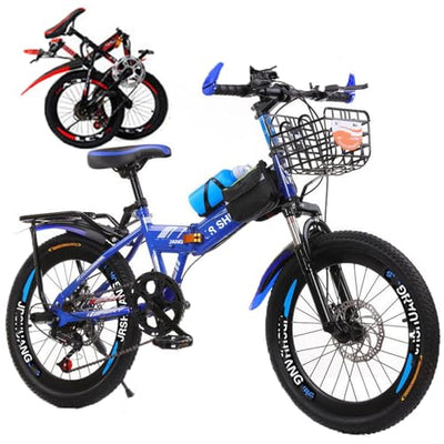 Wmmner 18/20/22/24 Zoll Mountainbike, Folding Bikes With High Carbon Steel Body For Adults Kids, Folding Bike With Shock Absorber Dual Disc Brake/Saphirblau/55,9 cm (22 Zoll)