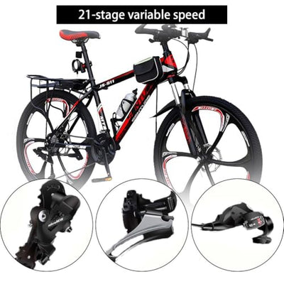 Wmmner Mountainbike, 24 Zoll, 26 Zoll, 27,5 Zoll, 21 Gänge, Dual-Disc-Bremse, 6 Speichenräder für Männer, Frauen, Erwachsene, Fahrkapazität: 200 kg/a/26 Zoll