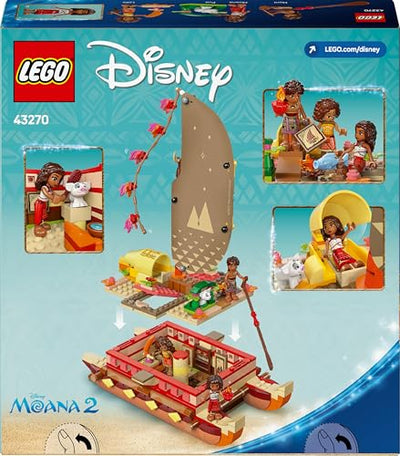 LEGO ǀ Disney Vaiana 2: Vaianas Abenteuerfloß - Spielzeug Boot mit Textilsegel, abnehmbarem Deck, Lagerfeuer & 3 Minifiguren, inkl. Loto und Moni – Geschenk für Mädchen ab 6 Jahren & Fans – 43270