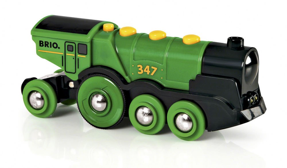 BRIO World 33593 Grüner Gustav elektrische Lok - Batterie-Lokomotive mit Licht & Sound - Kleinkinderspielzeug empfohlen ab 3 Jahren
