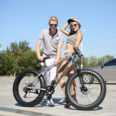 Wmmner Hardtail Mountain Bike 26 Zoll mit mechanischen Scheibenbremsen für Männer und Frauen, Fat Tire Adults Mountain Fahrrad, High Carbon Steel & Adjustable Seat & Front Federung, Silber, 27 Speed