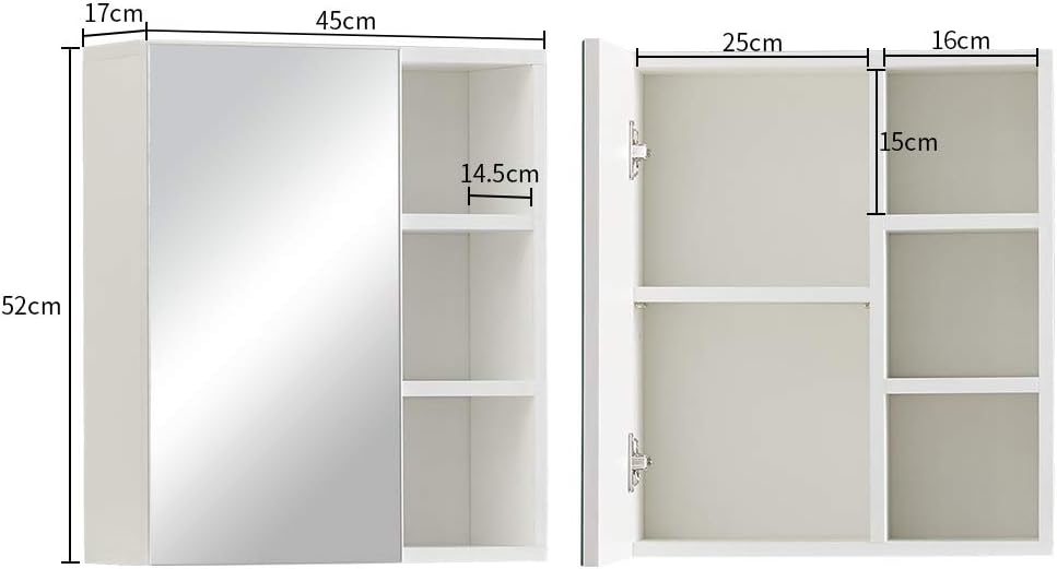 CLIPOP Badezimmer Spiegelschrank,Badezimmerschrank mit Einzeltür Verspiegelt und 2 Einlegeböden,Holz Badschrank Hängend Wandschrank mit Spiegel,45 x 17 x 52 cm