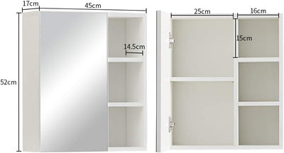 CLIPOP Badezimmer Spiegelschrank,Badezimmerschrank mit Einzeltür Verspiegelt und 2 Einlegeböden,Holz Badschrank Hängend Wandschrank mit Spiegel,45 x 17 x 52 cm