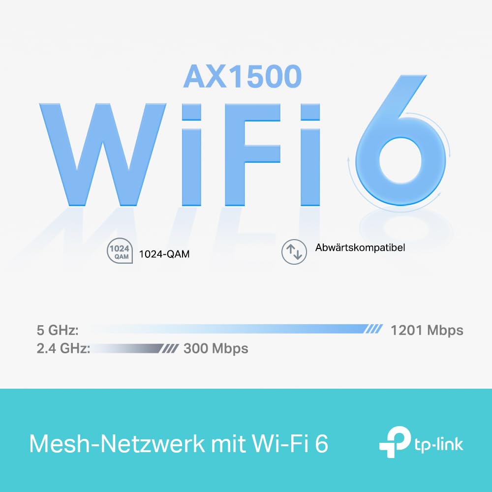 TP-Link Deco X1500 Mesh WLAN Set (3 Pack), 𝐖𝐢-𝐅𝐢 𝟔 AX1500 Dual Band Router & Repeater, 2X Gigabit Ports für Jede Einheit, für Häuser mit 4-5 Schlafzimmern, Umfassender Jugendschutz, WPA3