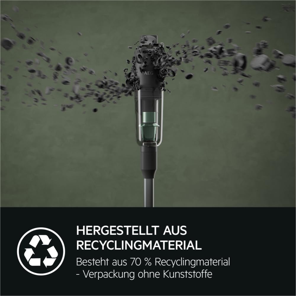 AEG ULTIMATE 7000 ÖKO AP71UB14AM Akku-Staubsauger/extra kraftvoll/ultraleicht 2,2 kg/70 % Recyclingmaterial/bis zu 40 Min. Laufzeit/120m²/5-Stufige Filtration/alle Böden/Automatik, Matte Black