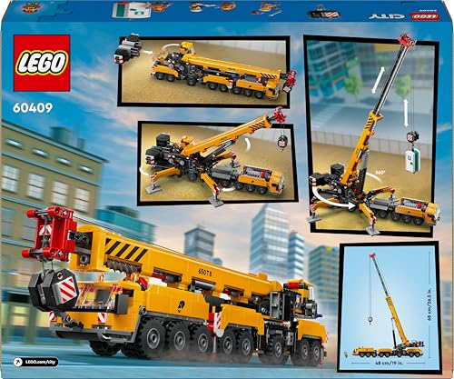 LEGO City Mobiler Baukran, Bauspielzeug für Jungen und Mädchen, Geschenk für kreative Kinder, ausfahrbarer Langer Ausleger, 4 Bauarbeiter-Minifiguren für Rollenspiele 60409