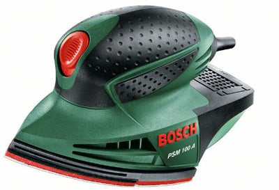 Bosch DIY Multischleifer PSM 100 A, 3 Schleifblätter K 80/ K 120/ K 160, 25tlg. Schleifblatt Set, Koffer (100 W, Schwingzahl 26.000 min-1, Schwingkreis-Ø 1,4 mm)