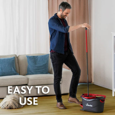 Vileda Turbo Mikrofaser Wischmopp und Eimer Set mit extra 2-in-1 Kopfersatz, Spin Mop zum Reinigen von Böden, Set aus 1x Mop, 1x Eimer und 1x Nachfüllpackung