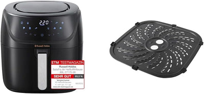 Russell Hobbs Heißluftfritteuse Set: XXL 8l [kompaktes Gehäuse | 7 Kochfunktionen|10 Programme] AirFryer 27170-56 + Ersatzteil Grillplatte inkl. Gummifüße für Heißluftfritteuse N700640